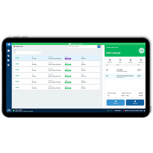 Grab Food Integration - Mosaic Solutions POS with Inventory System